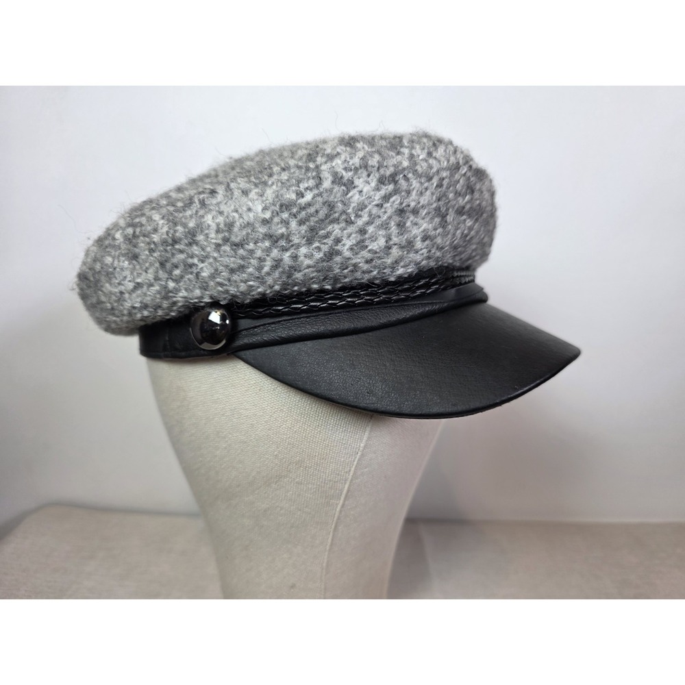 Eugenia Kim Hat Genie Jessa Bouclé Cap Wool And Genuine Leather OSFM Black Gray